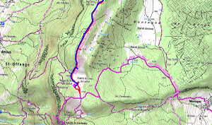 Plan de la rando au Creux du Lachat depuis Cusy. En rouge, montée par la Revêche.