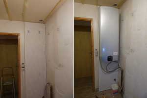 Puis pose des 2 platines de support et le chauffe-eau une fois installé.